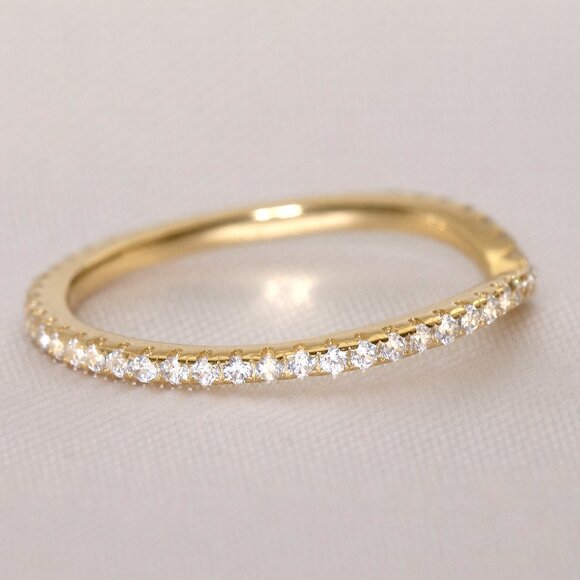 Gold Simulated Diamond Chevron Stacking Band Ring, CZ Dainty Stacking Band Rings - Picture 6 of 7